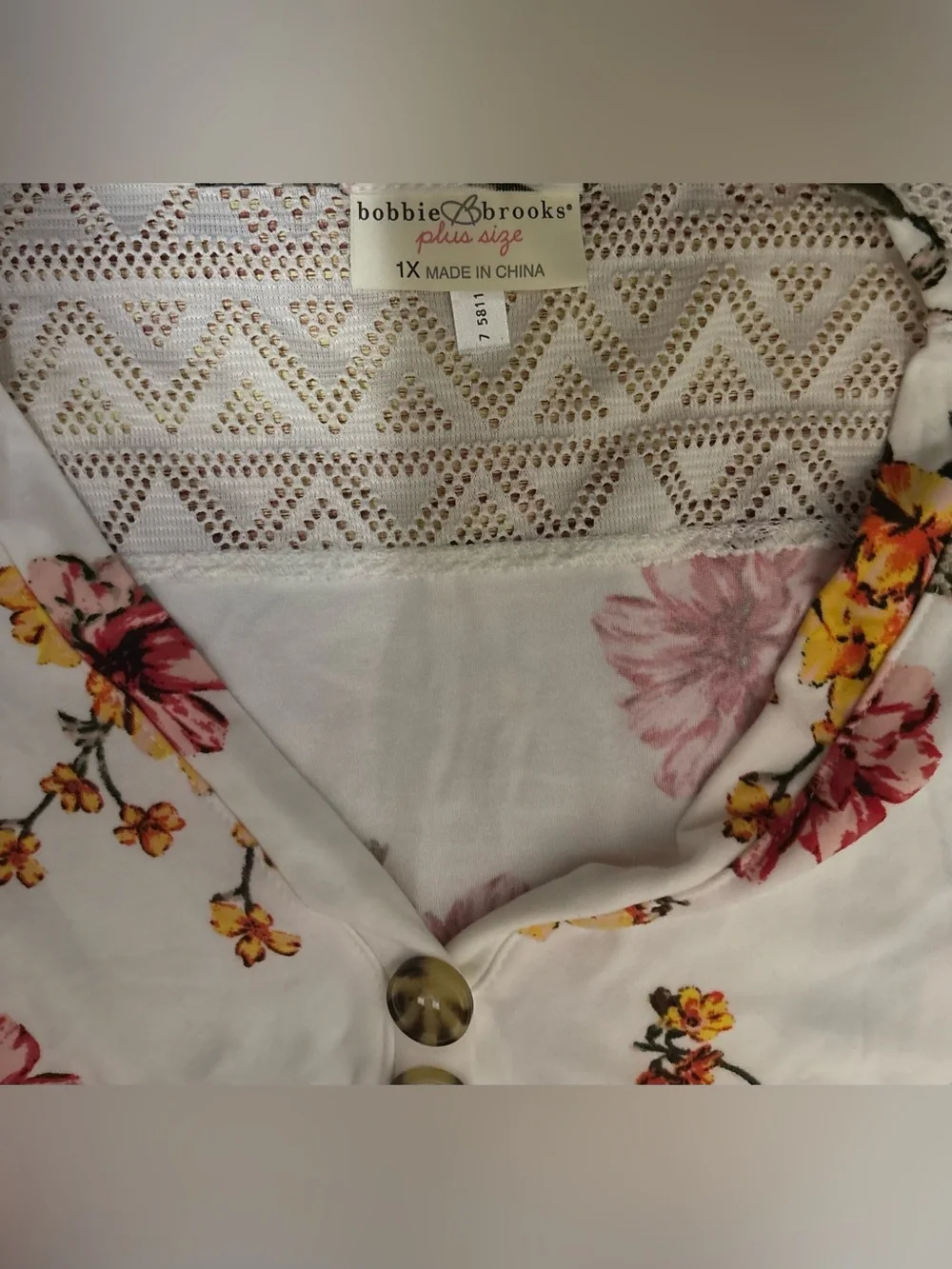 Bobbie Brooks White Tunic with Pink & Yellow Floral Print
